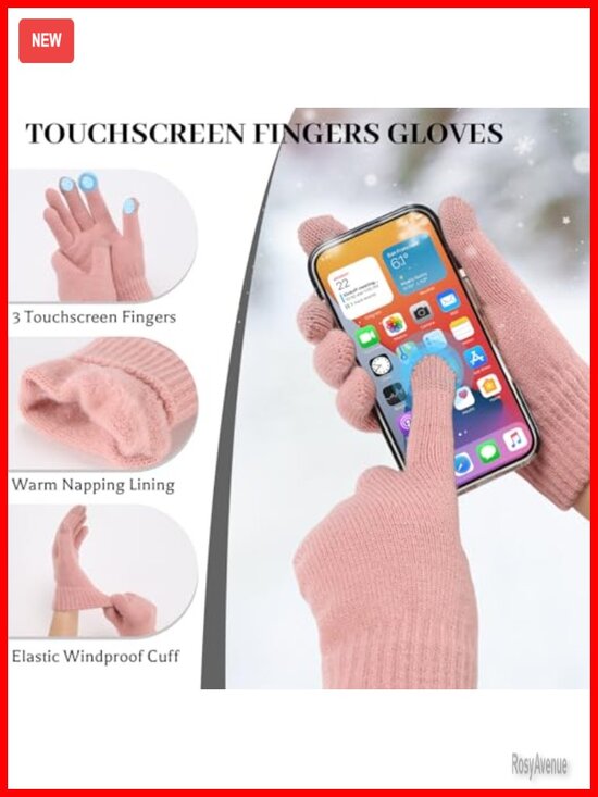 Winter 3-Piece Hat Scarf Gloves Set with Satin Lining & Touchscreen